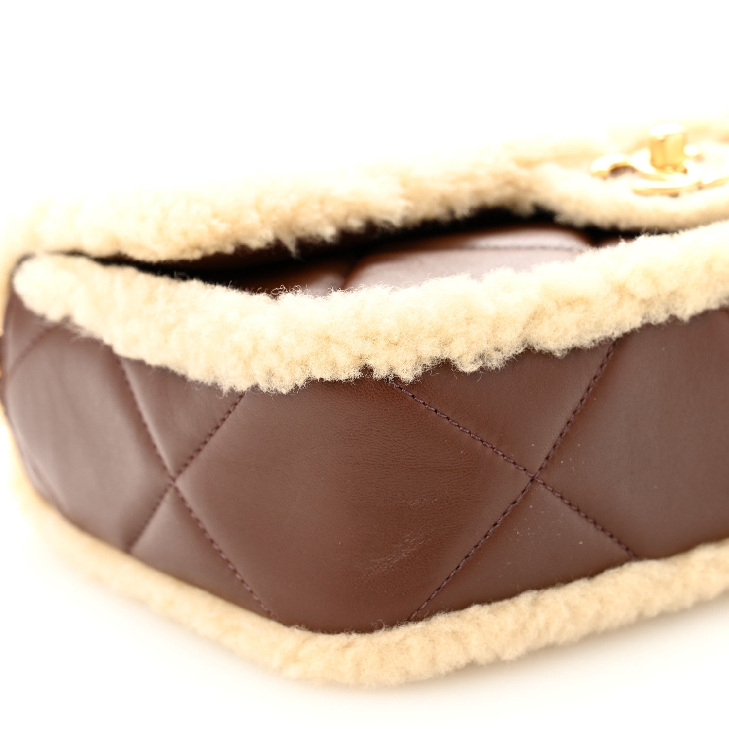 Chanel Shearling Lambskin Quilted Furry Coco Flap Beige Dark Brown 17 of 21