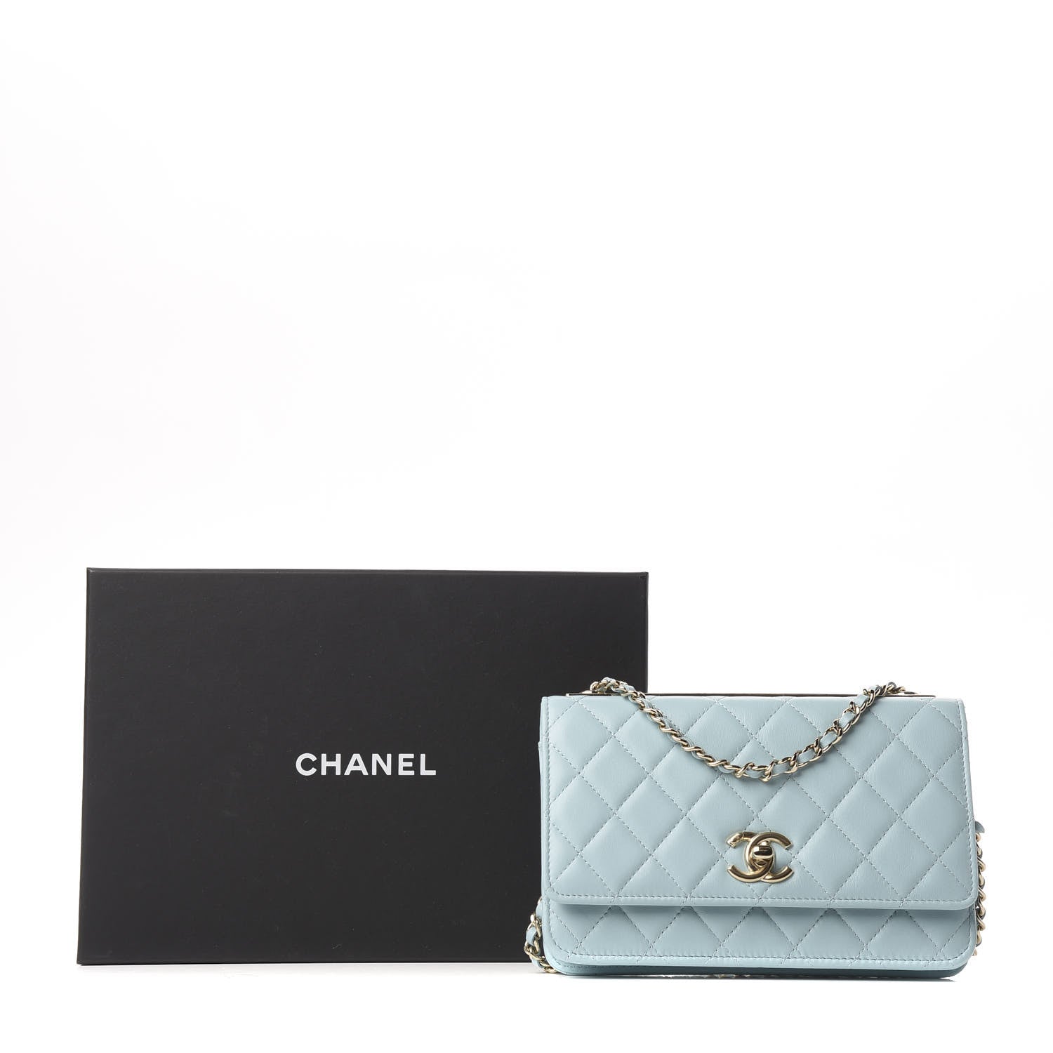 Chanel Lambskin Quilted Trendy CC Wallet On Chain WOC Light Blue 12 of 12
