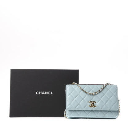 Chanel Lambskin Quilted Trendy CC Wallet On Chain WOC Light Blue 12 of 12