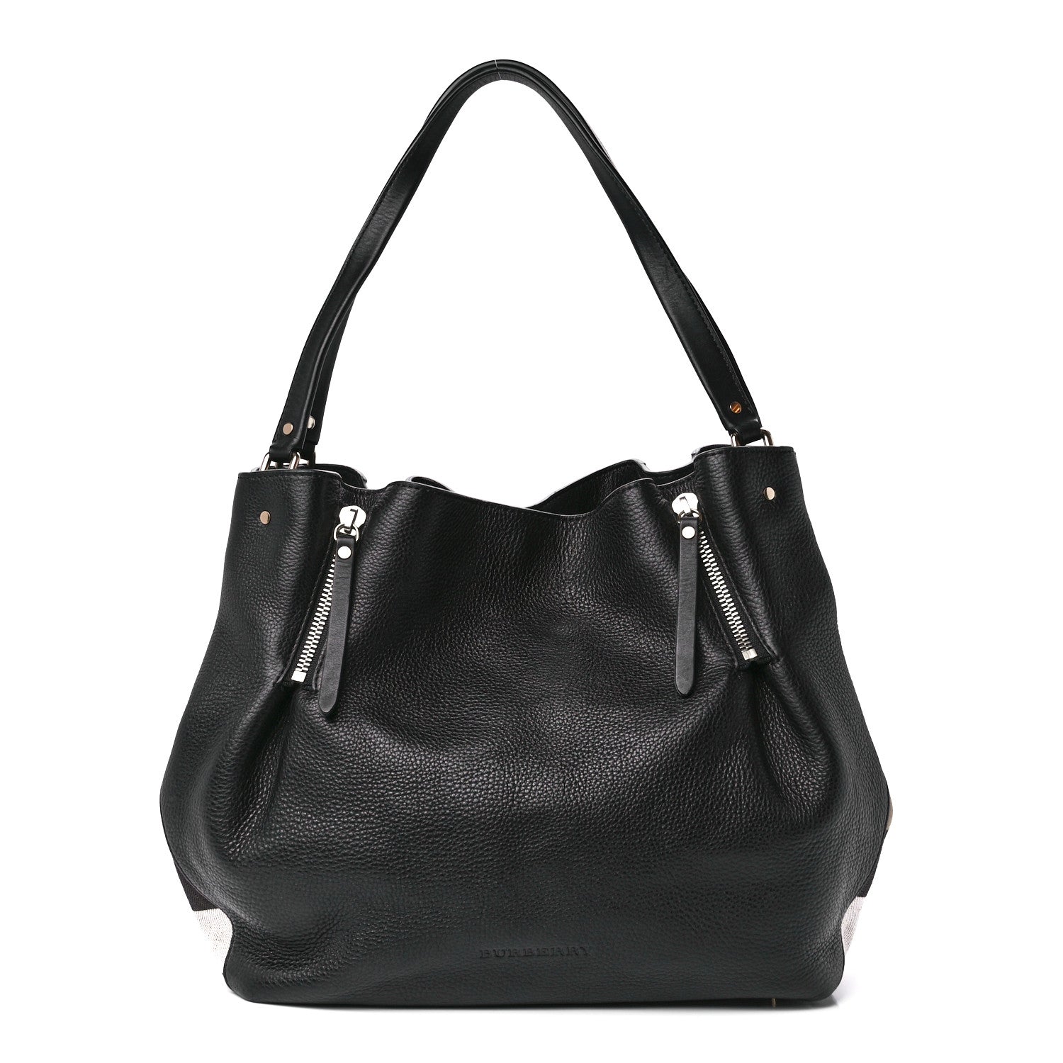Burberry Grainy Calfskin House Check Medium Maidstone Black 1 of 13
