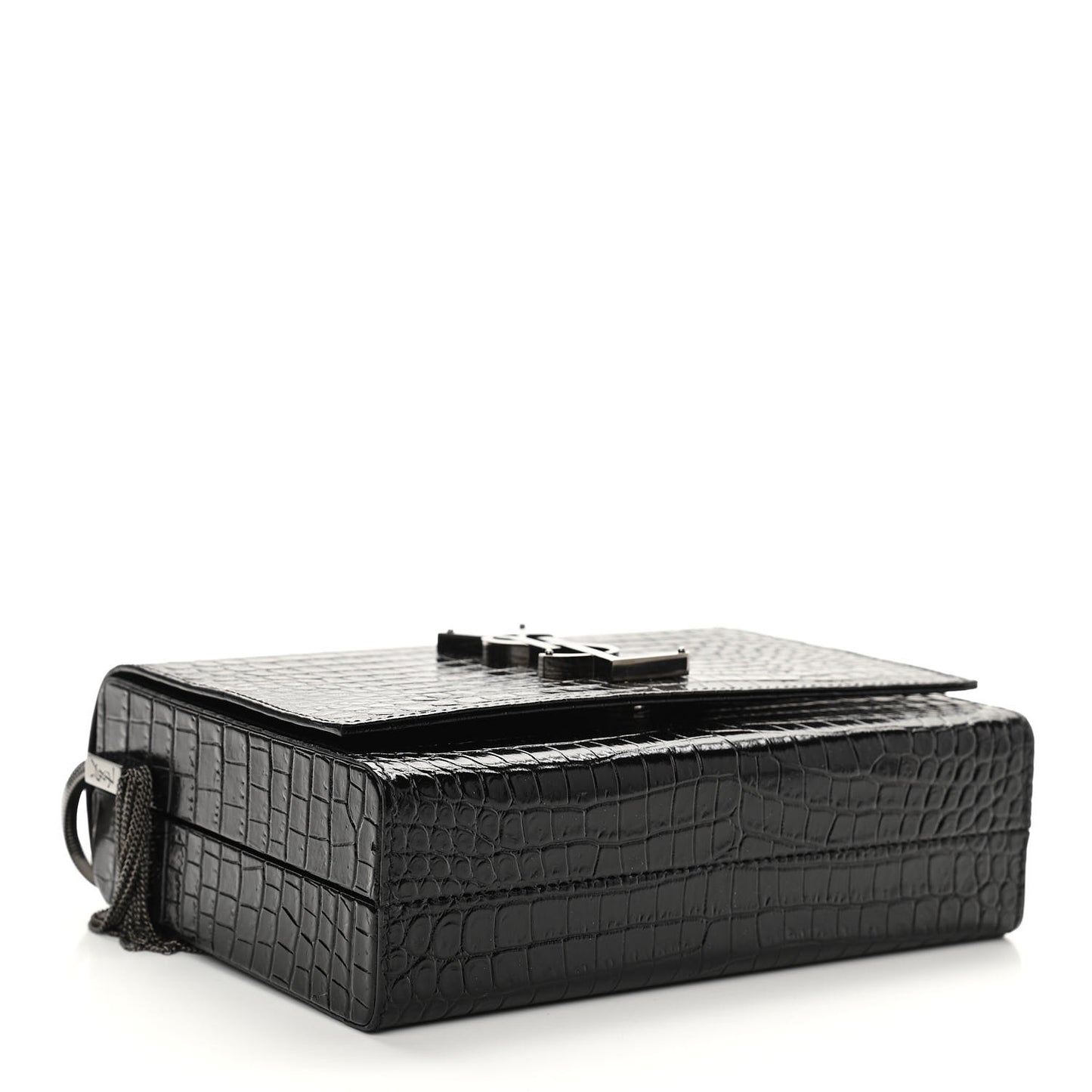 Calfskin Crocodile Embossed Monogram Small Kate Slide Chain Crossbody Box Bag Black