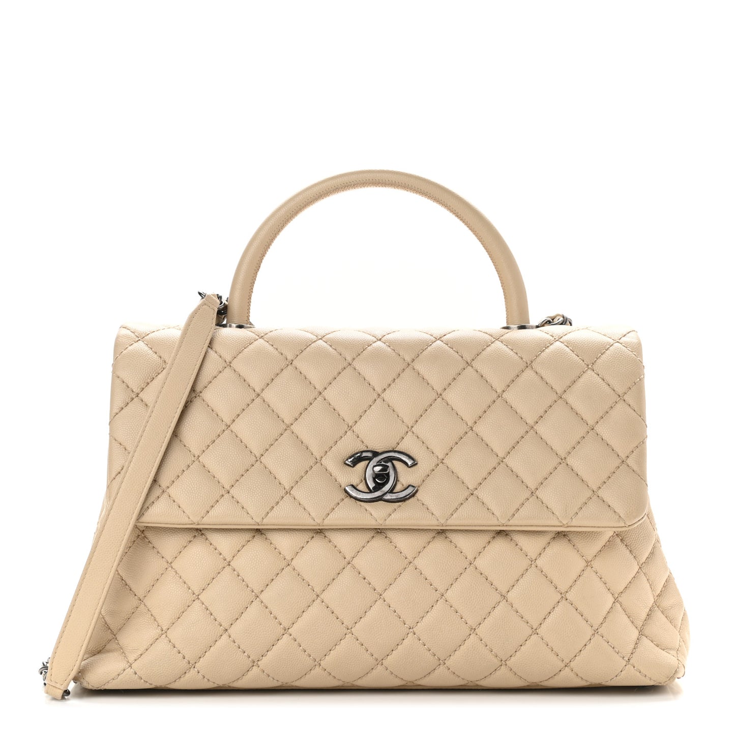 Caviar Quilted Medium Coco Handle Flap Light Beige