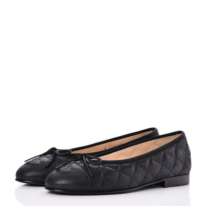 Chanel Iridescent Calfskin Quilted CC Cap Toe Ballerina Flats 34.5 Black 3 of 9