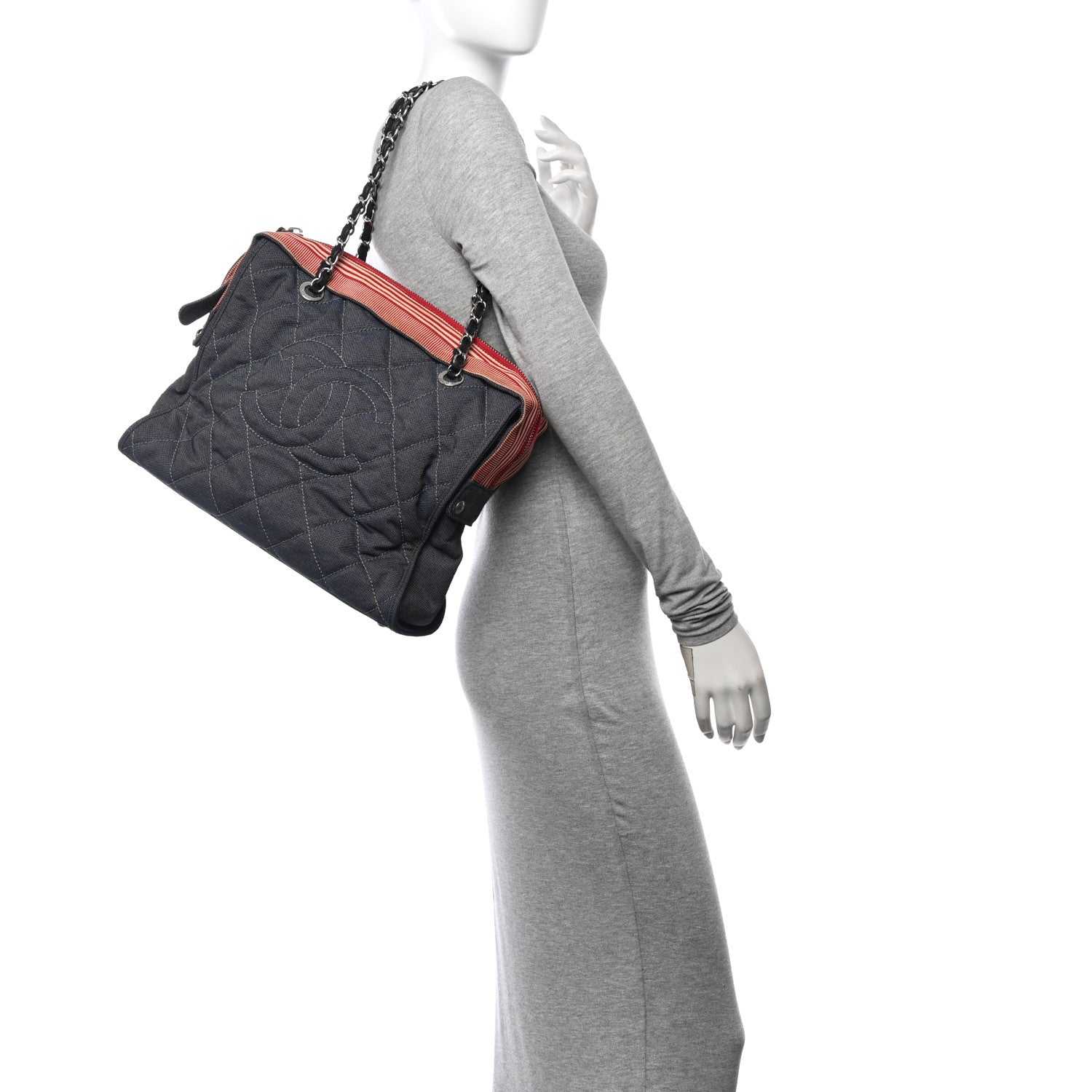 Chanel Denim Quilted CC Tote Bag Blue 2 of 14