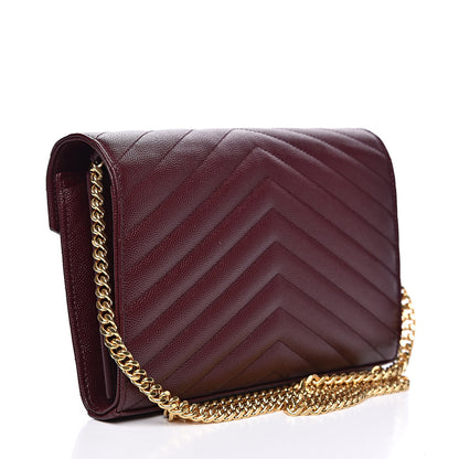 Saint Laurent Grain De Poudre Matelasse Chevron Monogram Chain Wallet Rouge Legion 3 of 8