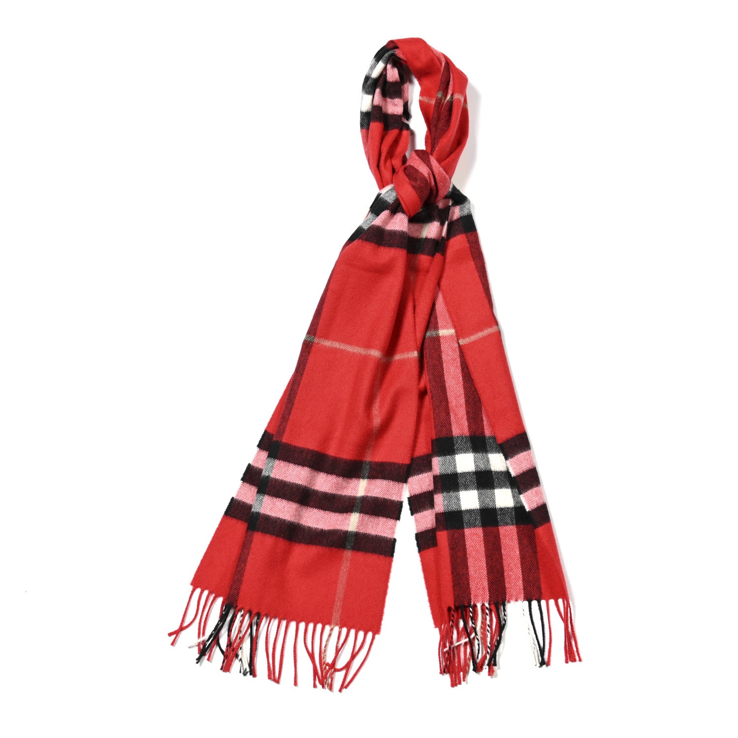 Burberry Cashmere Giant Check Fringe Scarf Parade Red 1 of 3