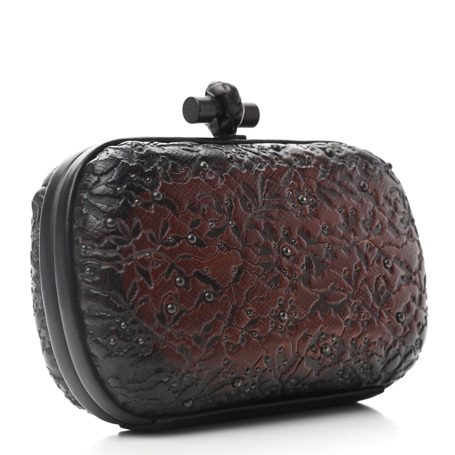 Bottega Veneta Calfskin Embossed Studded Knot Clutch Cioccolato 3 of 6