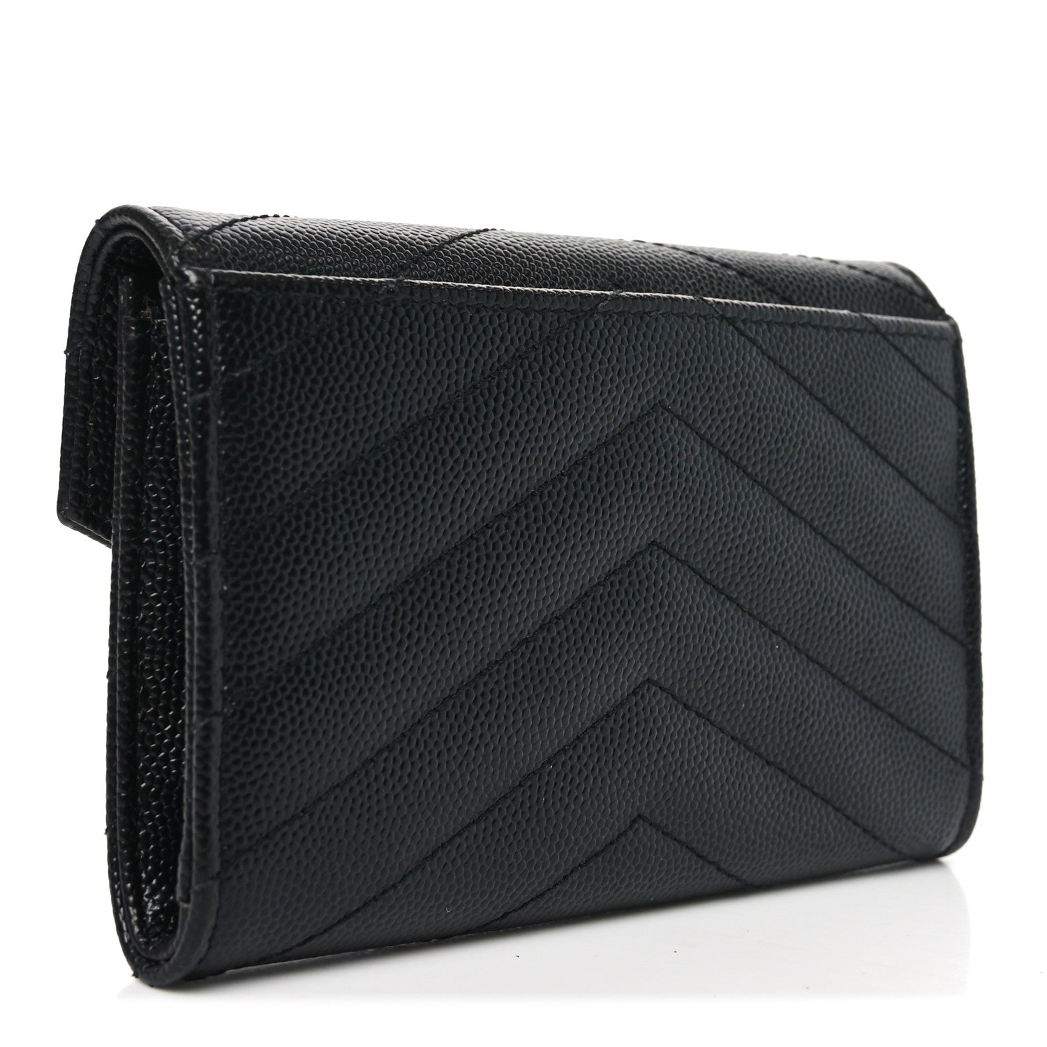 Saint Laurent Grain De Poudre Matelasse Chevron Small Monogram Envelope Wallet Black 3 of 6