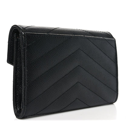 Saint Laurent Grain De Poudre Matelasse Chevron Small Monogram Envelope Wallet Black 3 of 6