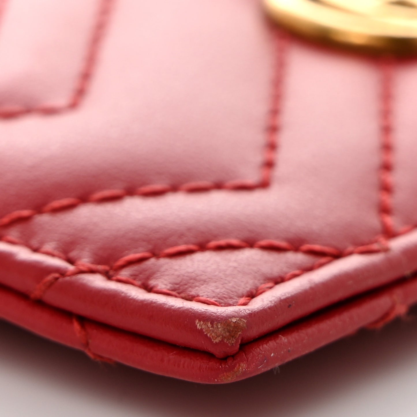 Calfskin Matelasse GG Marmont Key Case Card Holder Hibiscus Red