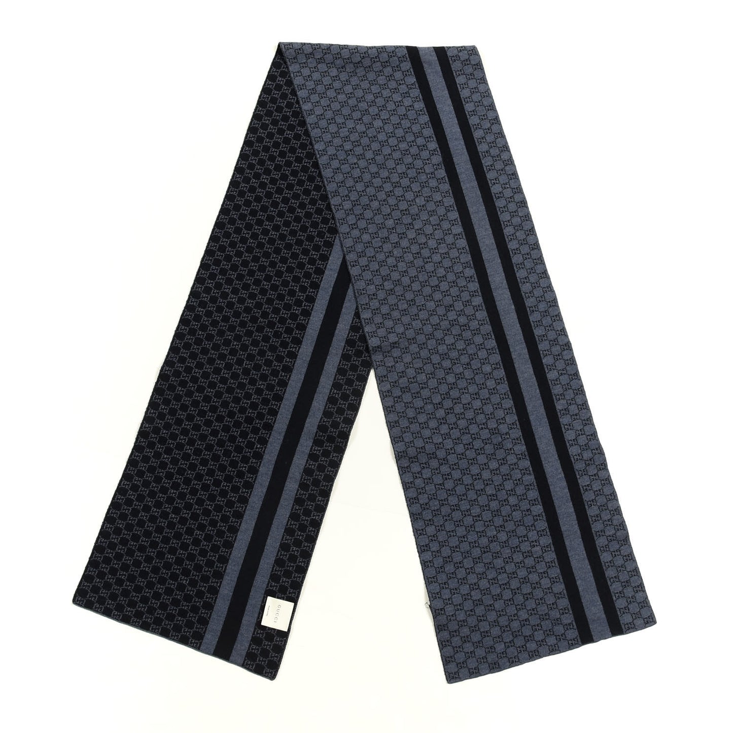 Wool Tricot GG Monogram Web New Lunicart Scarf Nile Blue