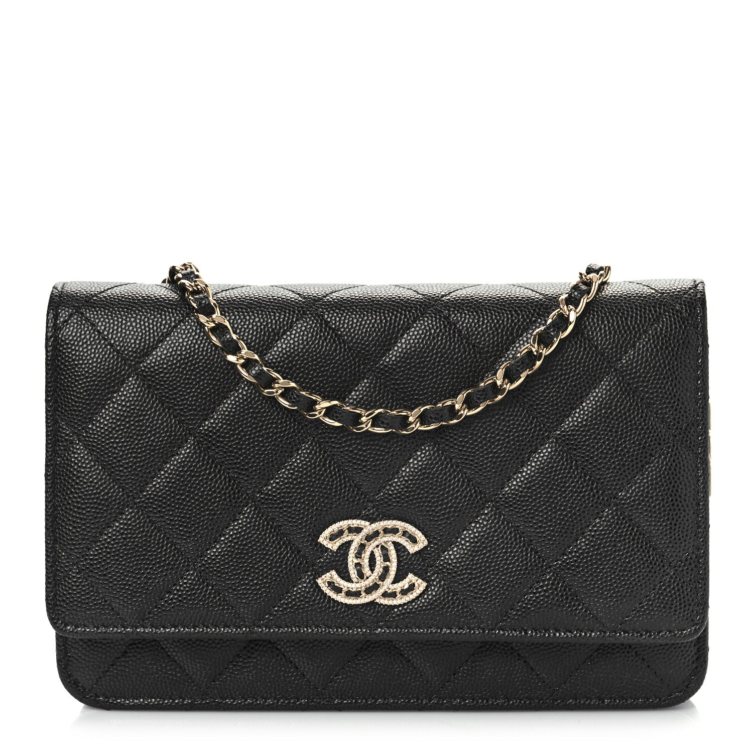 Chanel Caviar Quilted Crystal CC Wallet On Chain WOC Black 1 of 10