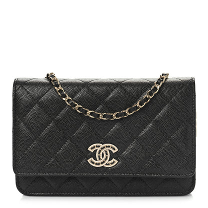 Chanel Caviar Quilted Crystal CC Wallet On Chain WOC Black 1 of 10