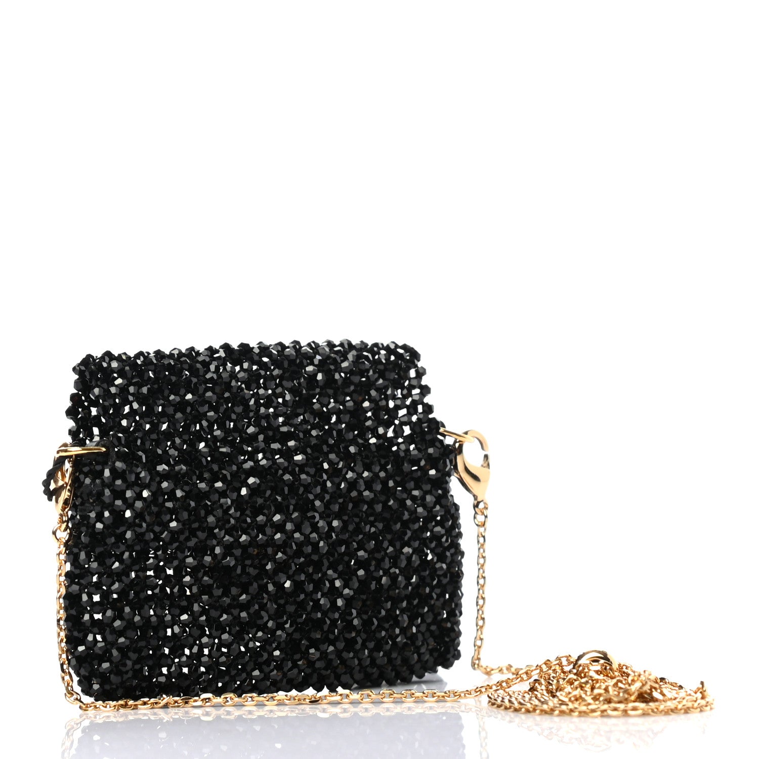 Fendi Crystal Vitello King Beaded Mini Pico Baguette Charm Black 2 of 6