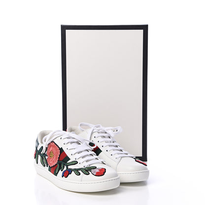 Gucci Calfskin Web Floral Embroidered Ace Sneakers 37 White 9 of 9