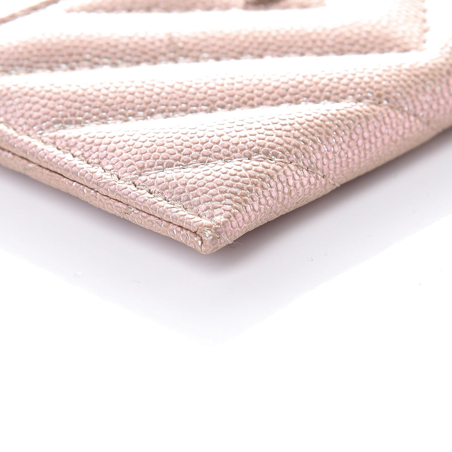 Metallic Caviar Chevron Quilted Card Holder Light Gold