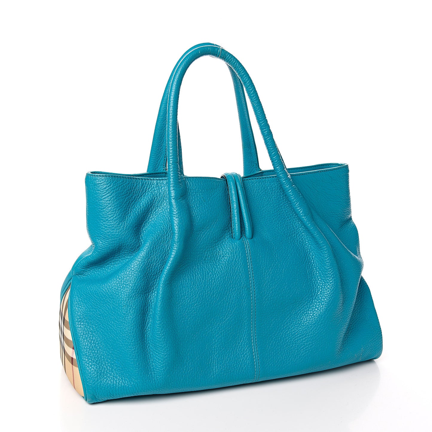 Grainy Calfskin House Check Horn Toggle Tote Blue