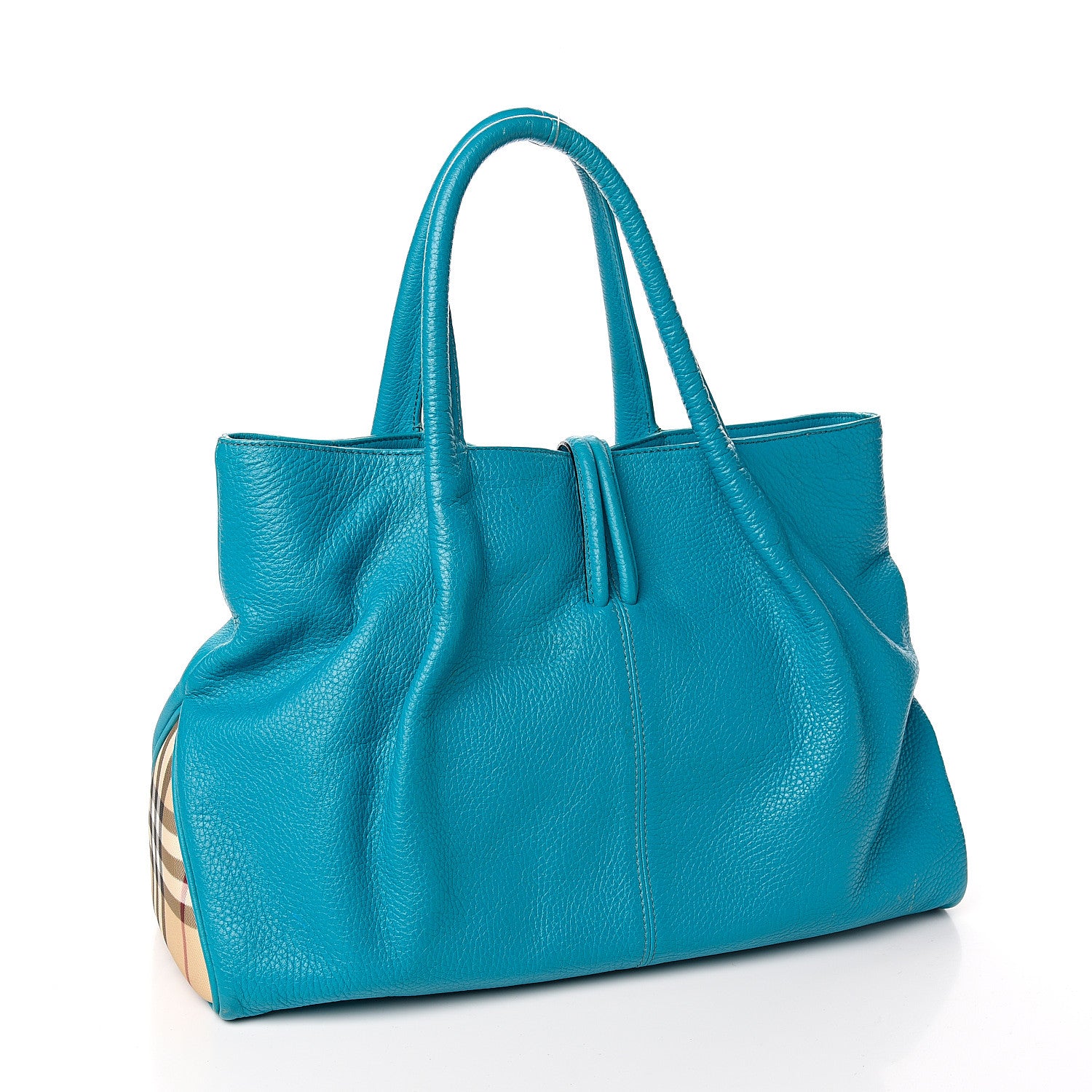 Burberry Grainy Calfskin House Check Horn Toggle Tote Blue 2 of 11