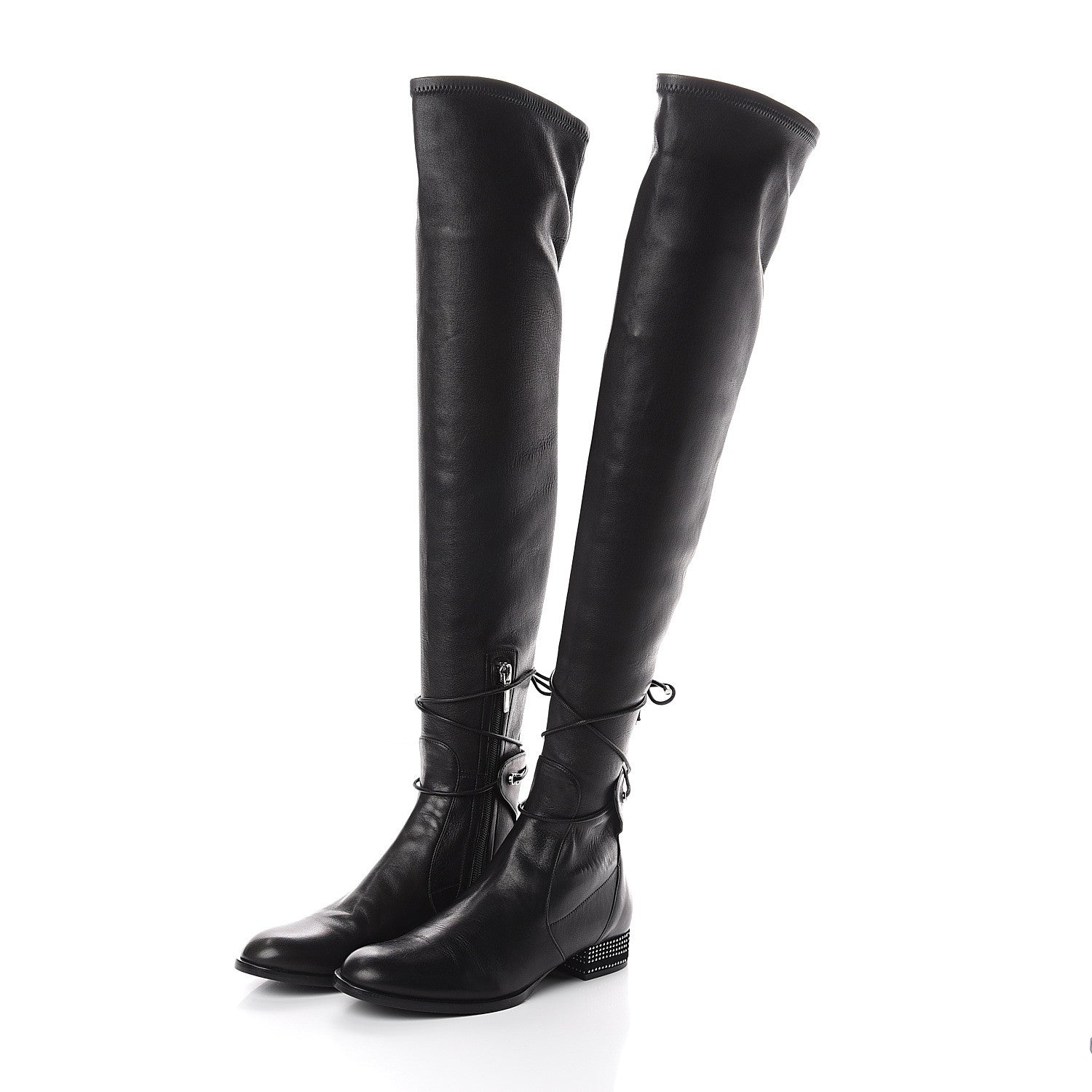 Christian Dior Nappa Studded Stellar Over The Knee Boots 36 Black 3 of 6
