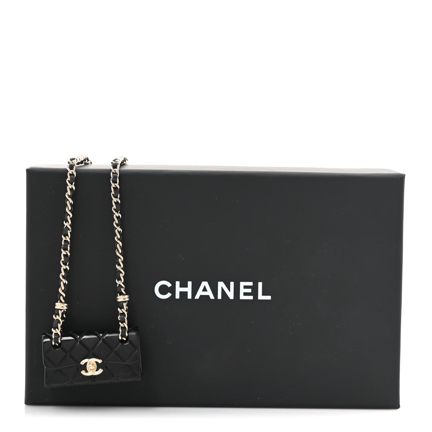 Chanel Metal Resin Calfskin Quilted CC Turnlock Chain Bag Necklace Gold Black 5 of 5