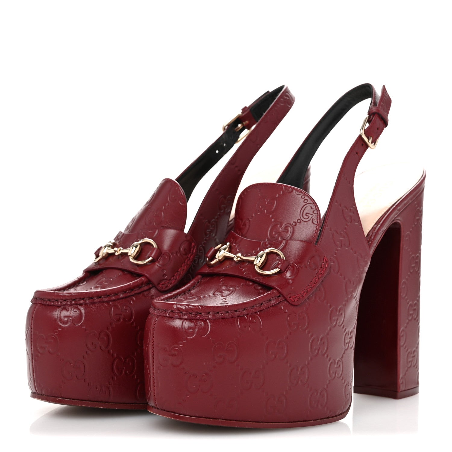 Gucci Guccissima Horsebit Platform 70/160mm Slingback Mules 40 Rosso Ancora Red 4 of 13