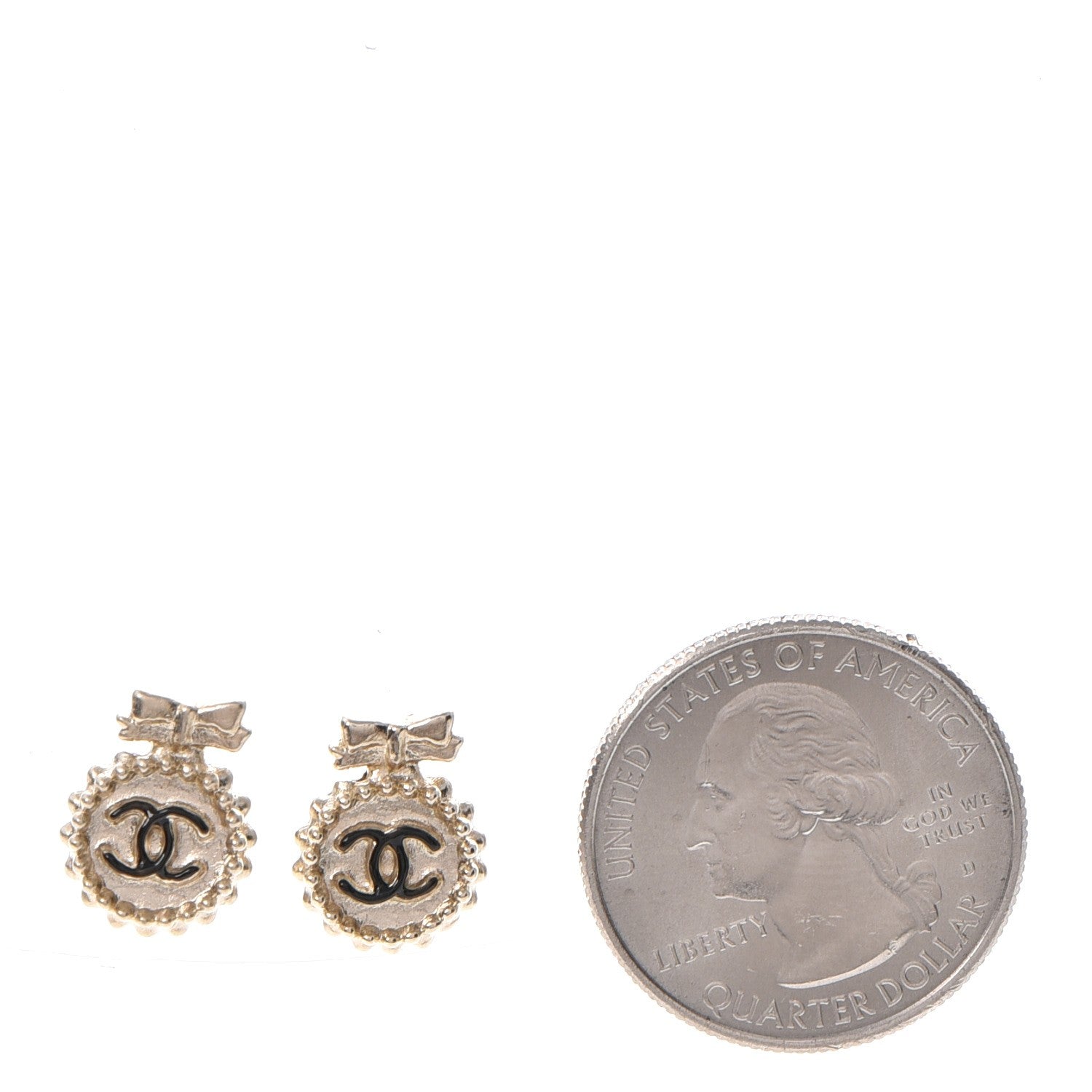 Chanel CC Bow Earrings Black Gold 2 of 5