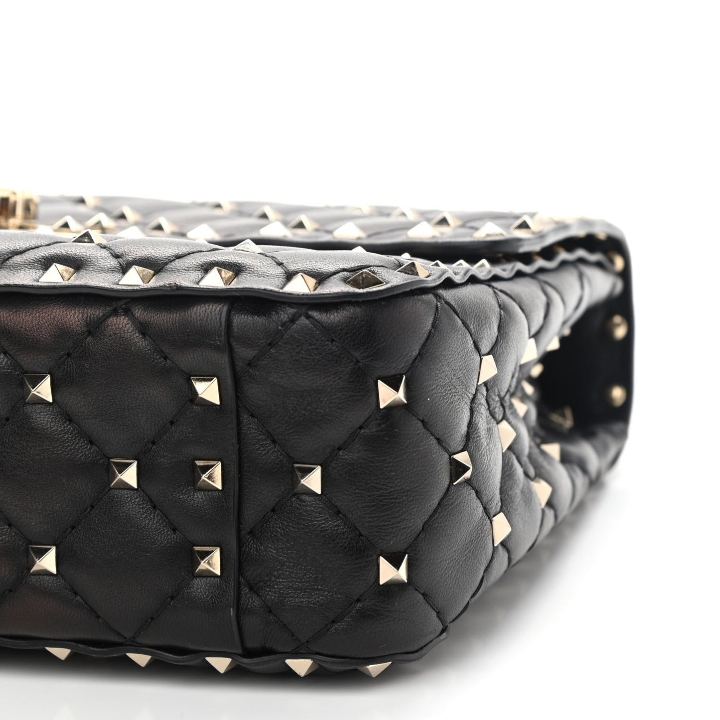 Lambskin Medium Rockstud Spike Shoulder Bag Black