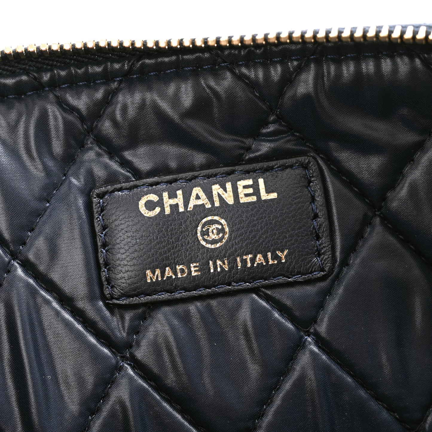 Lambskin Quilted Medium Cosmetic Case Navy Blue
