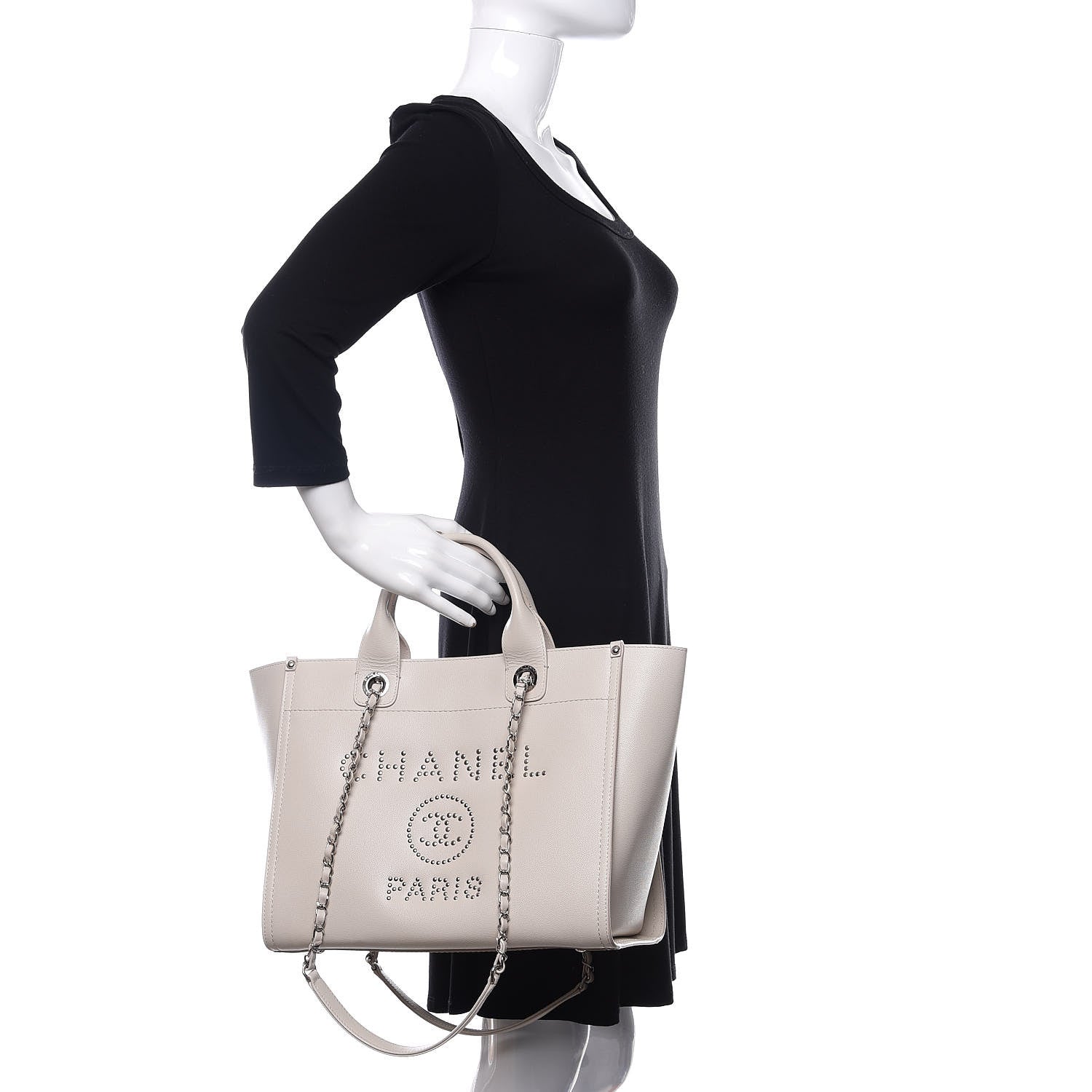 Chanel Caviar Small Studded Deauville Tote Ivory 3 of 12