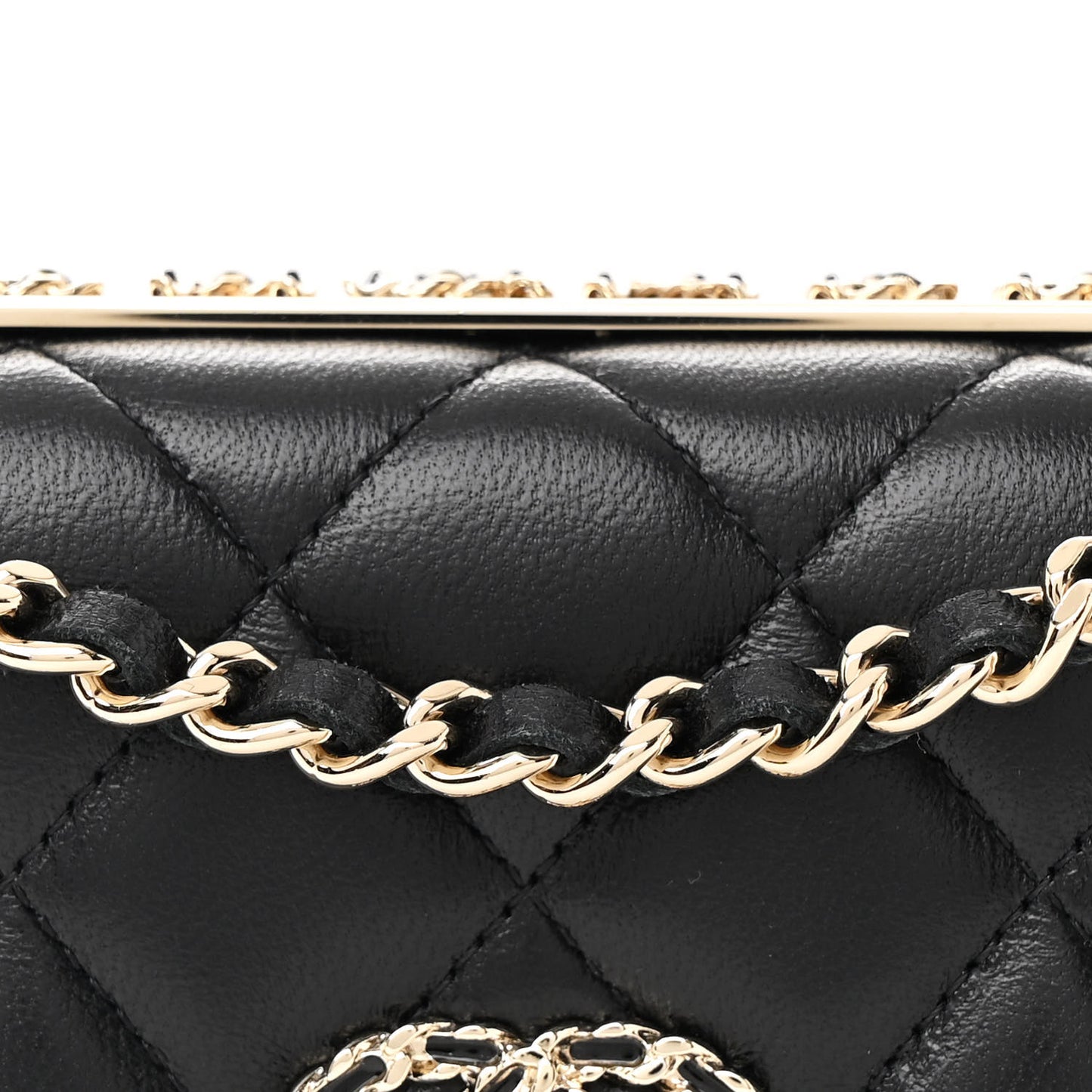 Lambskin Quilted Trendy CC Flap Phone Holder With Chain Black