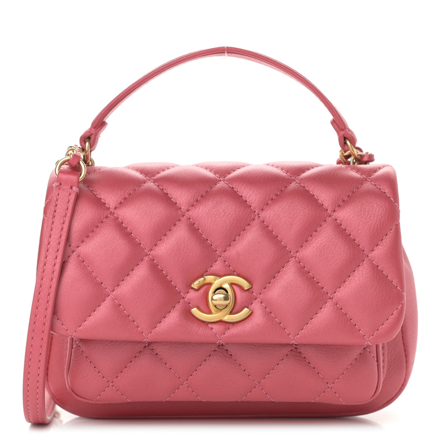 Calfskin Quilted Top Handle Flap Dark Pink
