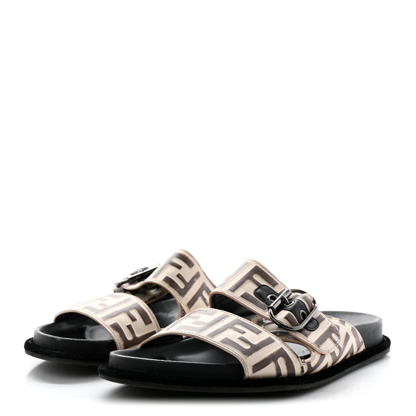 Calfskin FF Embossed Slide Sandals 39 Camelia Moresco