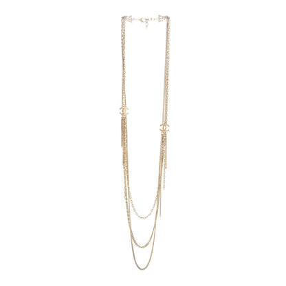 Chanel Baguette Crystal Gripoix Poured Glass CC Multi Strand Chain Necklace Light Gold 2 of 3