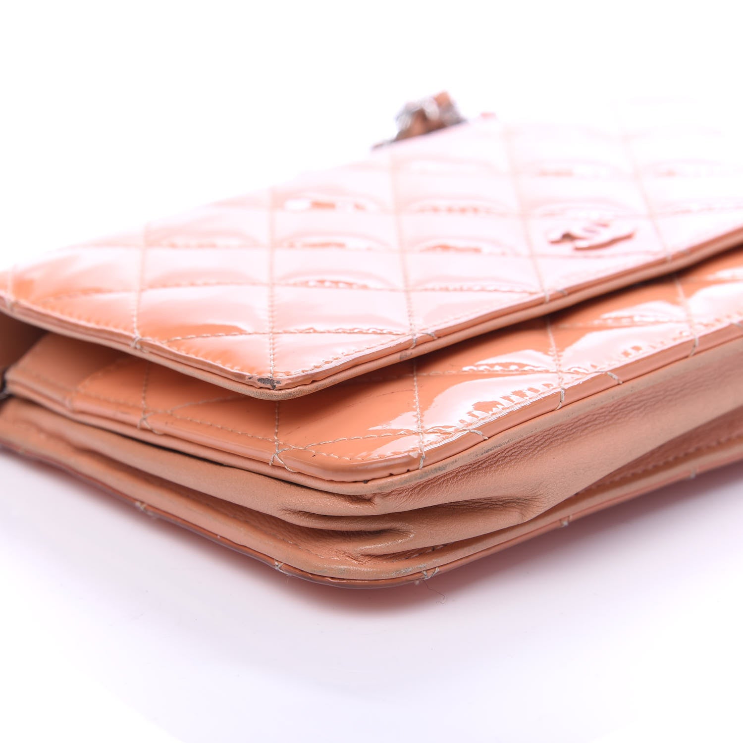 Chanel Patent Quilted Wallet On Chain WOC Orange 5 of 10