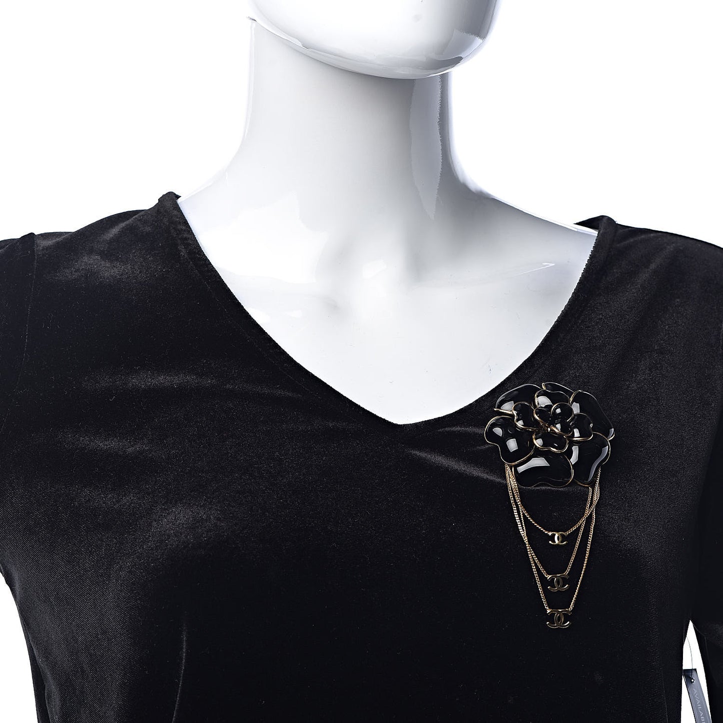 Enamel Chain Camellia Brooch Black