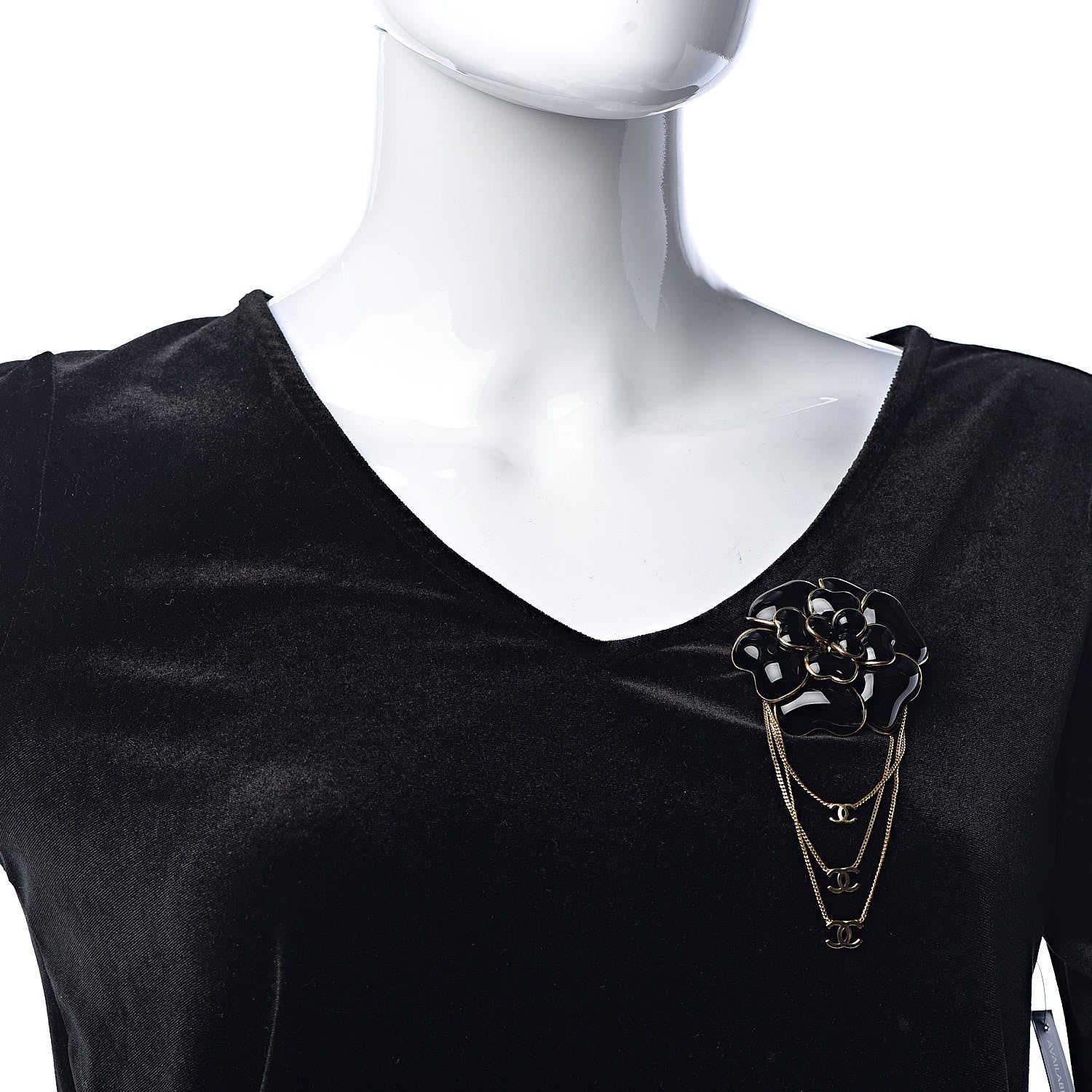 Chanel Enamel Chain Camellia Brooch Black 2 of 5