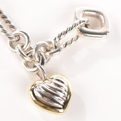 David Yurman Sterling Silver 18K Yellow Gold Cable Heart Charm Bracelet 3 of 6