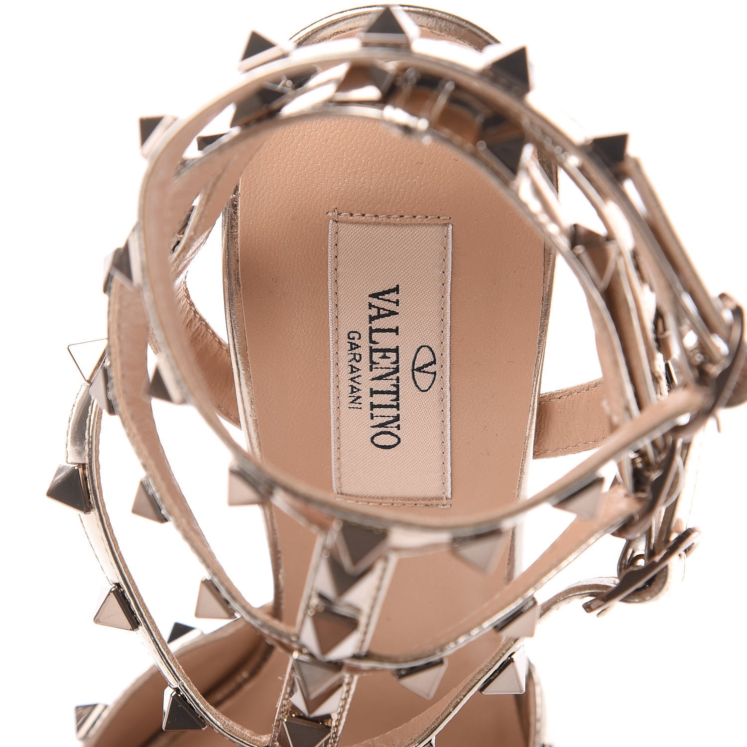 Valentino Garavani Metallic Pebbled Calfskin Patent Rockstud Ankle Strap 65mm Pumps 37.5 Skin 6 of 8