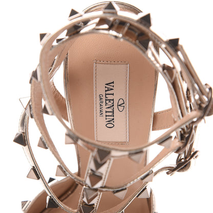Valentino Garavani Metallic Pebbled Calfskin Patent Rockstud Ankle Strap 65mm Pumps 37.5 Skin 6 of 8