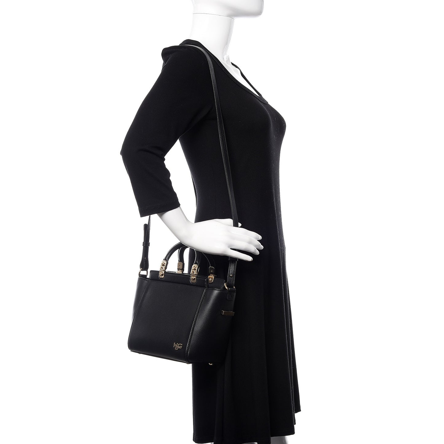 Calfskin Mini HDG Top Handle Crossbody Bag Black