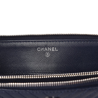 Chanel Caviar Chevron Quilted Small Zipped Pouch Navy 6 of 10