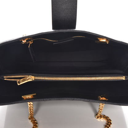 Saint Laurent Grain De Poudre Matelasse Chevron Monogram Shopping Bag Black 5 of 7