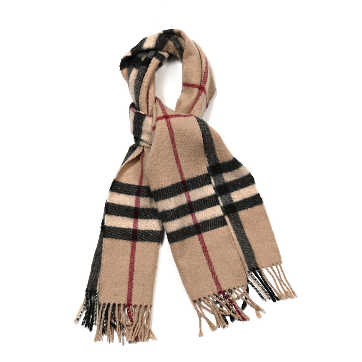 Cashmere Classic Check Fringe Scarf Camel