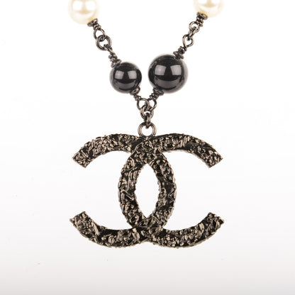 Chanel Ruthenium Pearl Beaded CC Short Necklace Black 3 of 4
