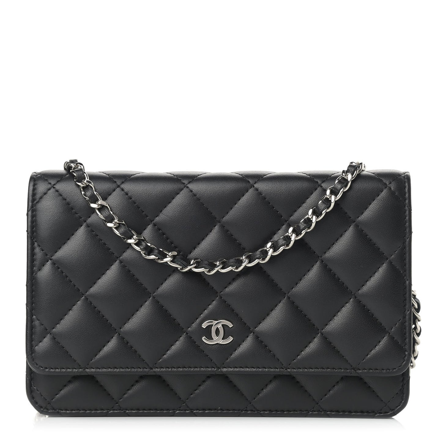 Lambskin Quilted Wallet On Chain WOC Black