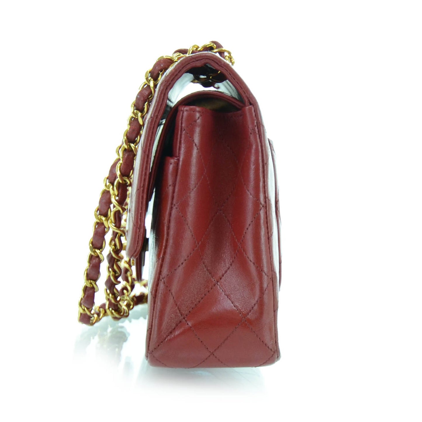 Lambskin Quilted Medium Double Flap Red