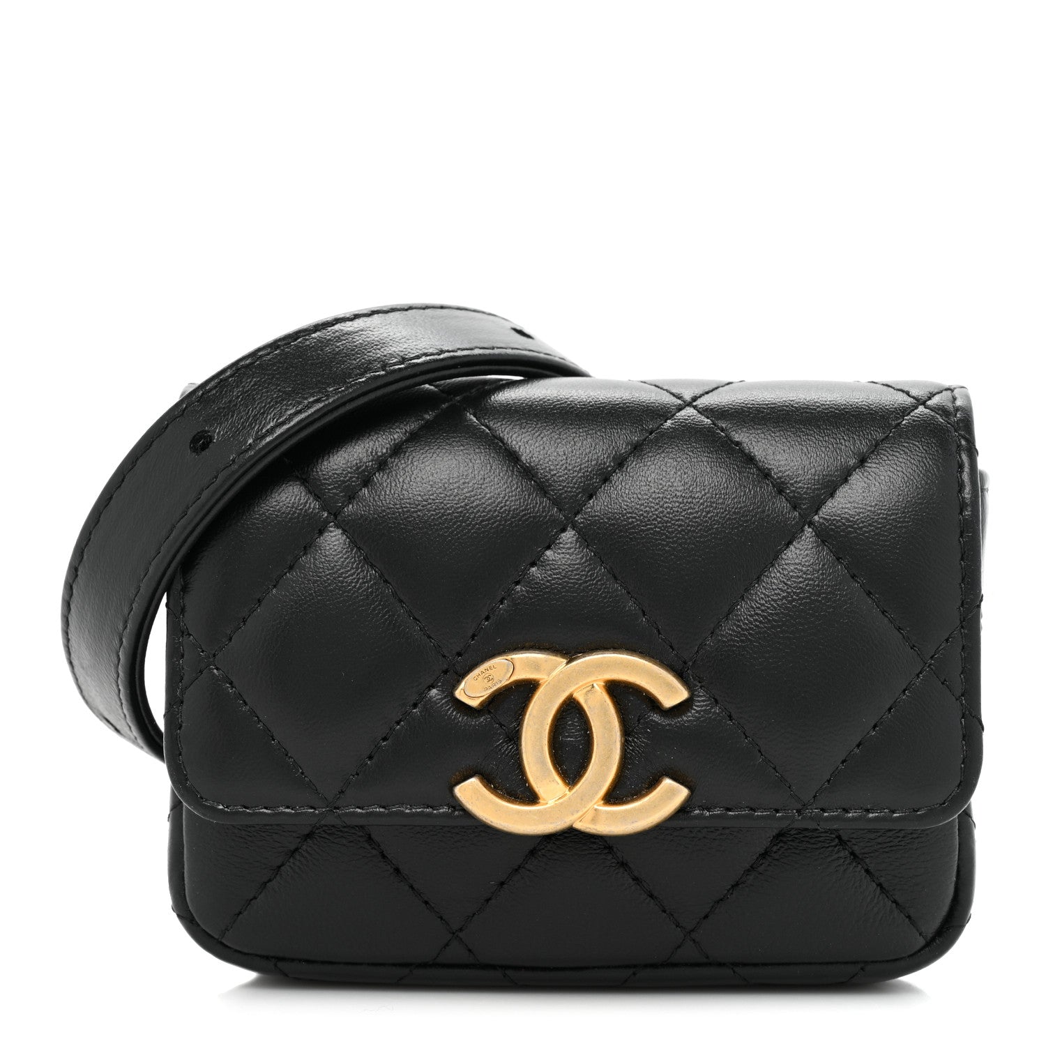 Chanel Lambskin Lacquered Metal Quilted Flap Chain Belt Bag Black 1 of 10