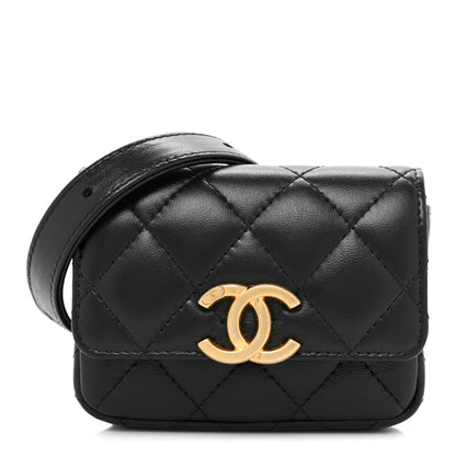 Chanel Lambskin Lacquered Metal Quilted Flap Chain Belt Bag Black 1 of 10