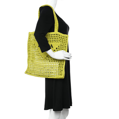 Prada Yarn Raffia Effect Crochet Logo Embroidered Tote Bag Cedro 2 of 10