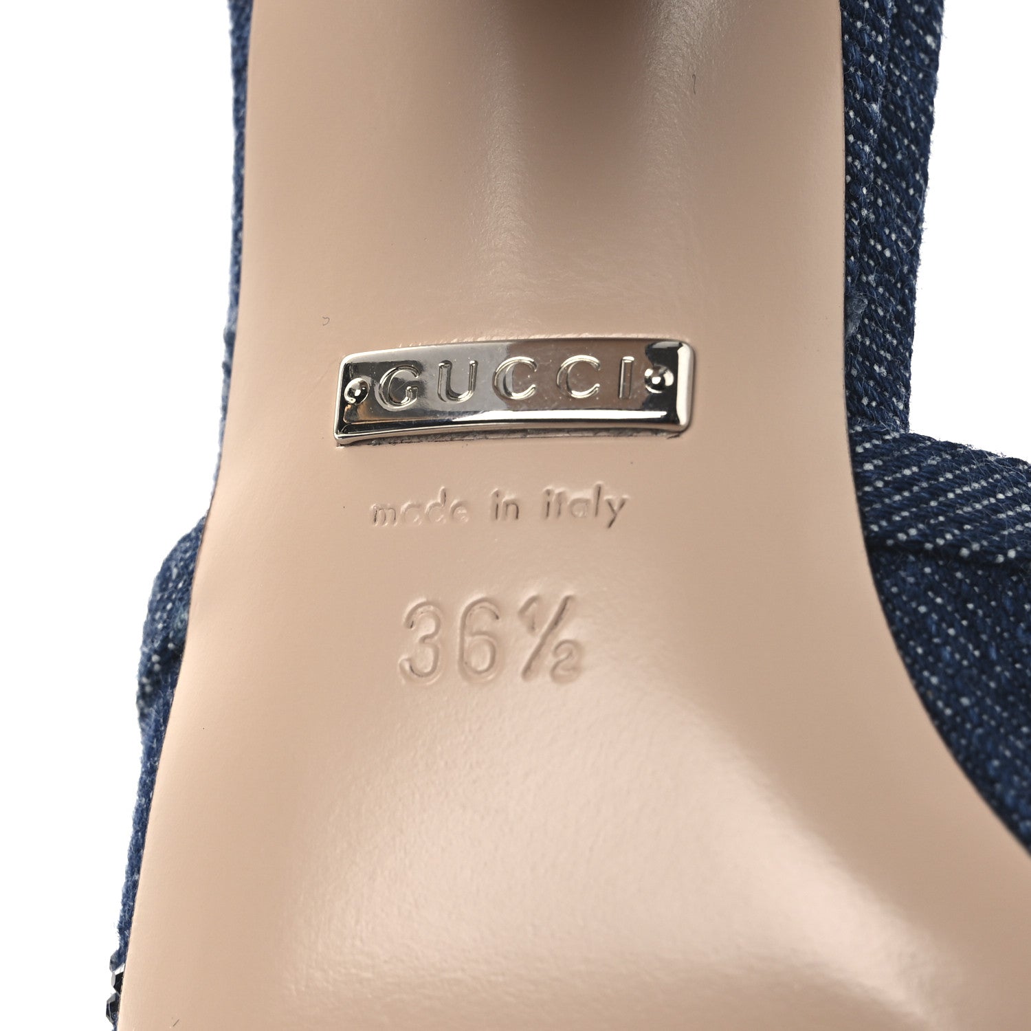 Gucci Denim Crystal GG Monogram Mules 36.5 Blue 8 of 11